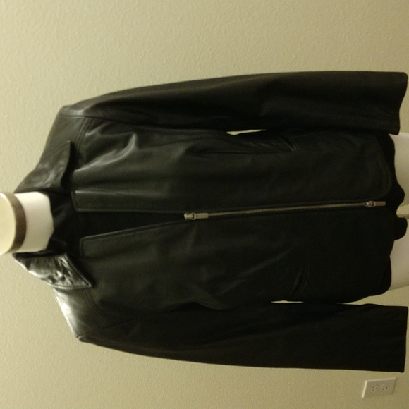 NWT Jones New York Lamb skin leather black jacket.zipper front up or down - Picture 1 of 8